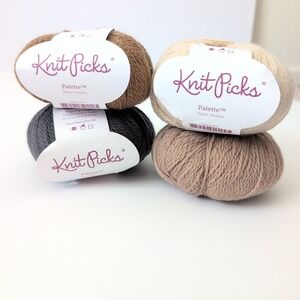 Knit Picks Palette Yarn 100% Peruvian Highland Wool Fingering 4 Skeins Neutrals